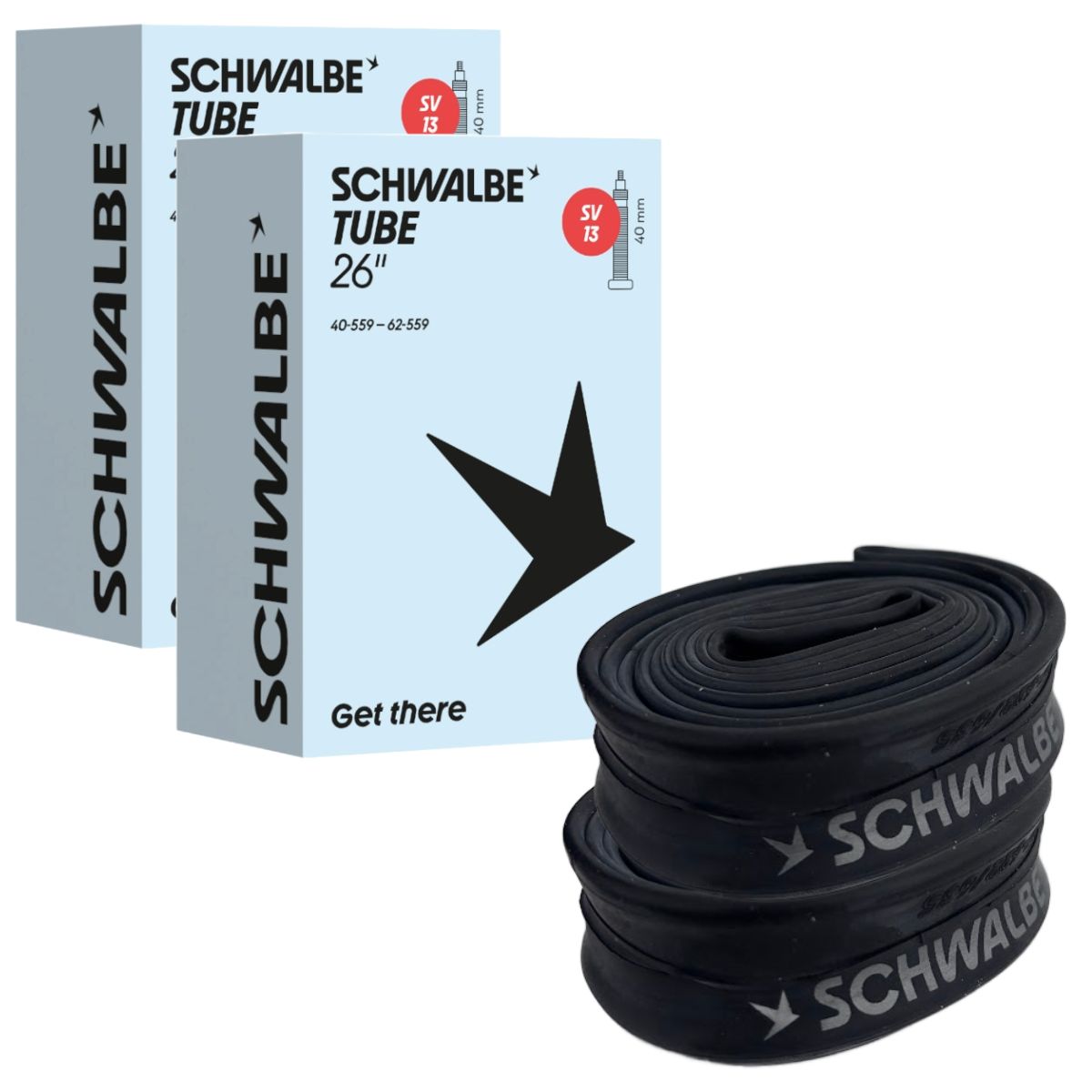 Schwalbe SV13 Inner Tubes – 26 x 1.50-2.40, Presta 40mm Valve (2 Pack) Schwalbe SV13 Tubes (2 Pack)