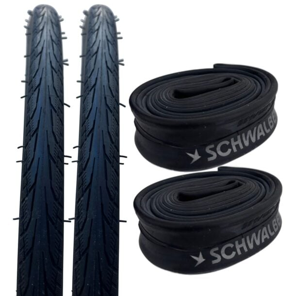 Positz Essential Value Bundle of 2 Tyres and 2 Schwalbe AV17 Workshop Tubes Schrader