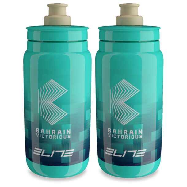 Elite Fly Bahrain-Victorious Pro Cycling Team Water Bottles in Bianchi Celeste 550ml 2 Pack