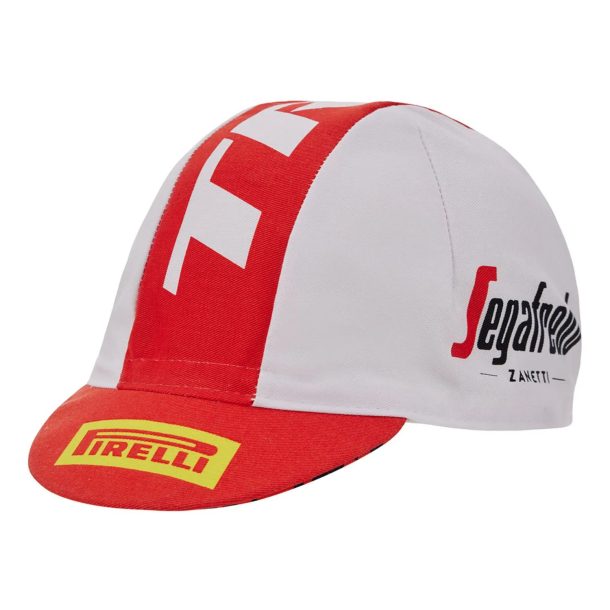 Santini Trek Segafredo Pirelli Cycling Cap (White/Red) | Made in Italy Santini Trek Segafredo Pirelli Pro Team Cycling Cap left side Santini Trek Segafredo Pirelli Cycling Cap (White/Red) | Made in Italy