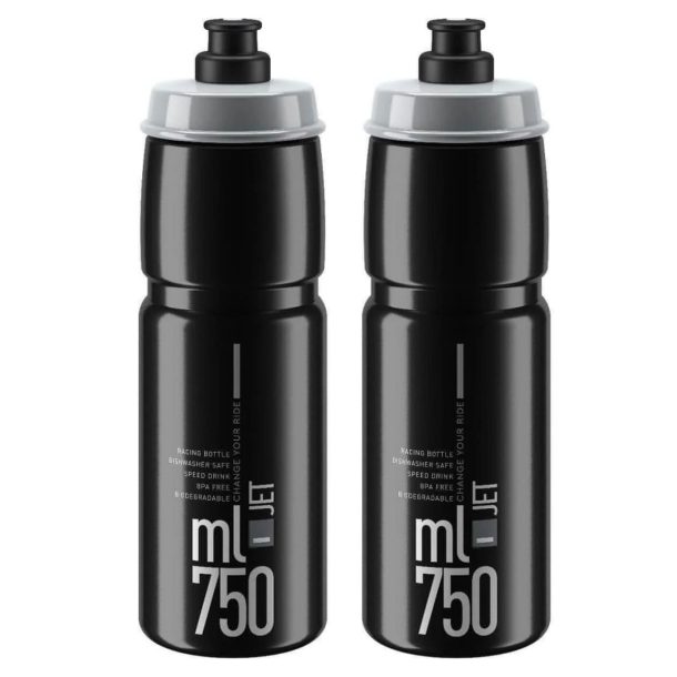 Elite Jet Bike Water Bottles – 750ml, Black (2 Pack)