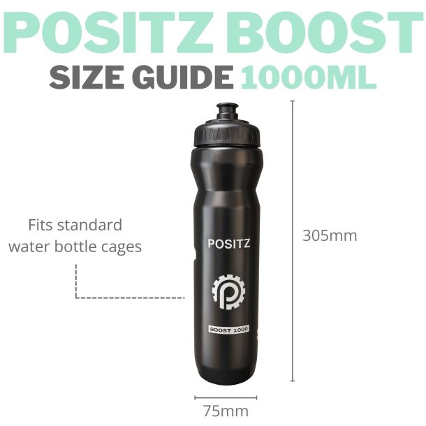 Positz Boost 1000 - 1 Litre Cycling Water Bottle (individual) Positz Boost 1 Litre Water Bottle Size Guide