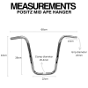 Positz 15" Mid Ape Hanger Chrome Bicycle Handlebars Positz Mid Ape Hanger Chrome Bicycle Handlebars (Measurements infographic)