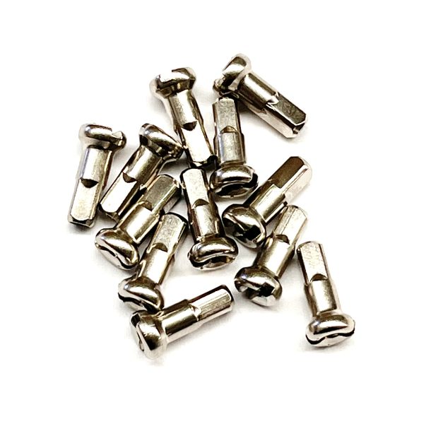 Positz Standard J Bend Bike Spokes and Nipples - Stainless Steel, Silver, 14G/2mm (12 Pack) 12 Brass Nipples