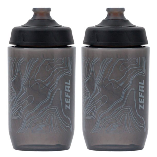 Zefal Sense Pro 50 Water Bottles - 500ml, Black Smoke Grey (2 Pack) - Grey Top