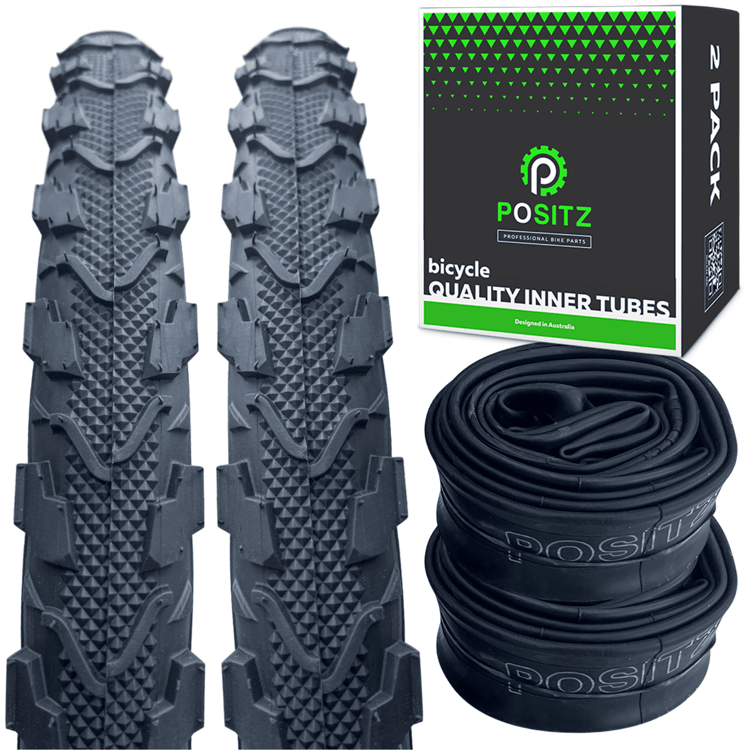 thumbnail image 2 of 2 Pack 26 X 1.95 Mountain Bike Tires – With Presta Tubes – Black Rubber Tubular Tyres 2 of 5