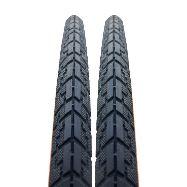 Positz Essential All-Weather Bicycle Tyres 700 x 32 (32-622) Tangerine Wall (2 Pack front on)