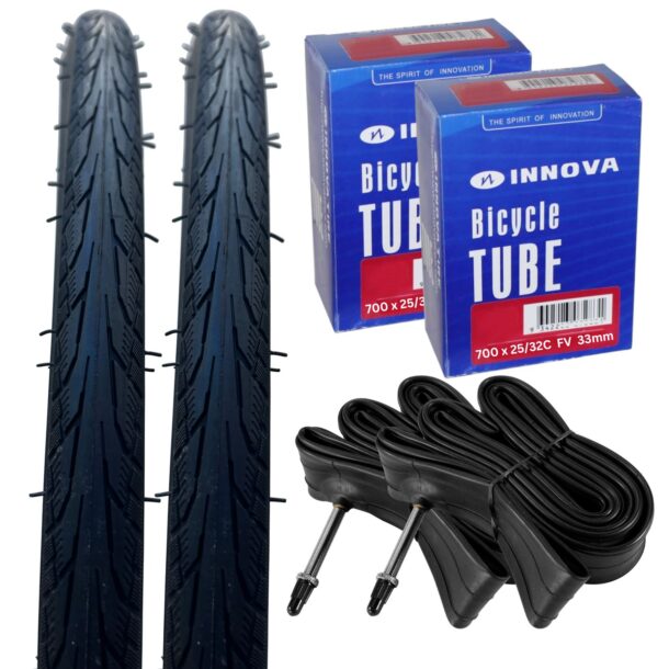 Positz Essential Value Bundle of 2 Tyres 700 x 28c (28-622) and 2 Innova Presta 33mm Tubes