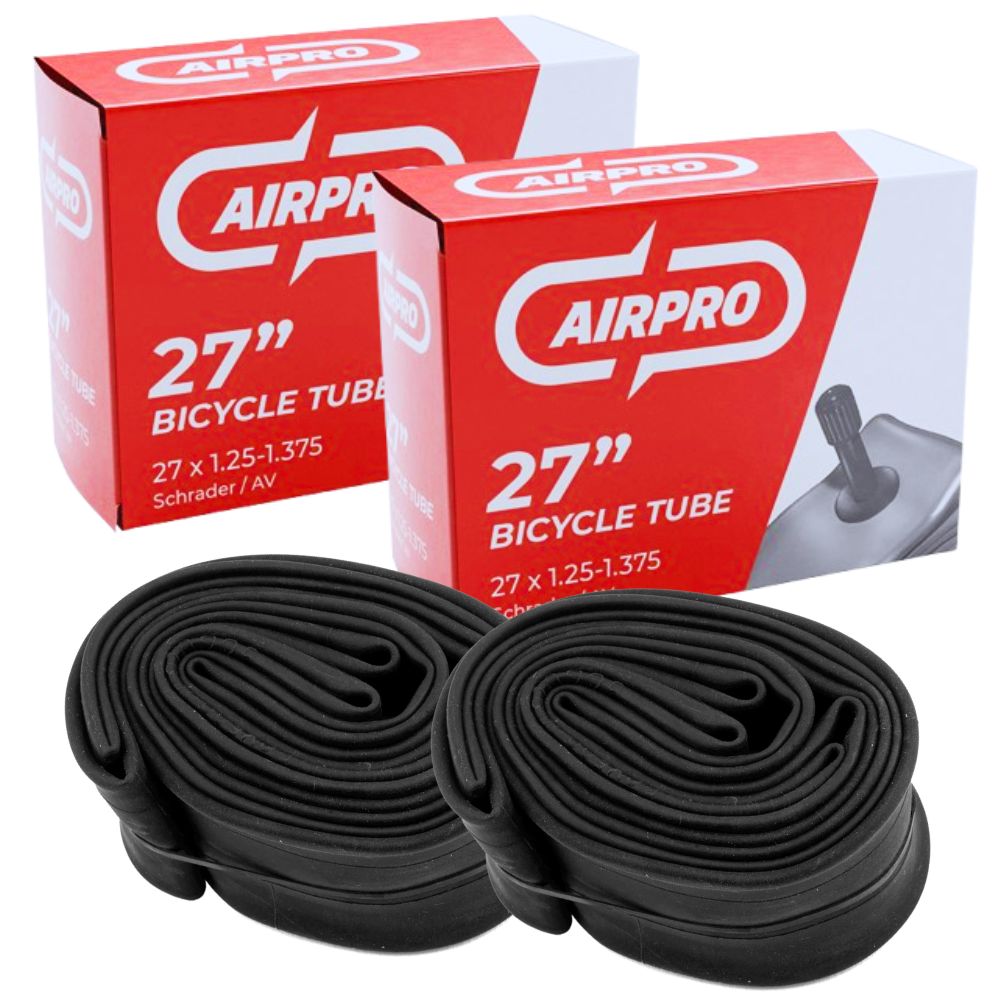 Positz Value Bundle of 2 Tyres 27 x 1¼ (32-630) and 2 Standard AirPro Tubes Schrader AirPro Inner Tubes - 27 x 1.25-1.375, Schrader Valve (2 Pack)