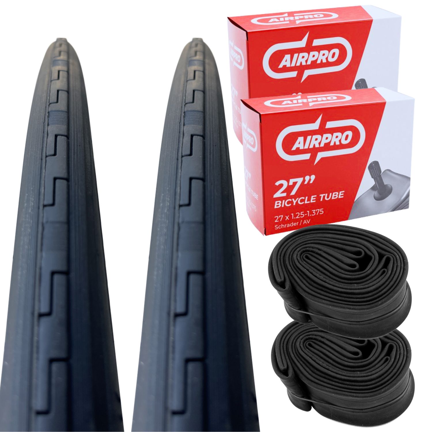 Positz Value Bundle of 2 Tyres 27 x 1¼ (32-630) and 2 Standard AirPro Tubes Schrader Positz Value Bundle of 2 Tyres 27 x 1¼ (32-630) and 2 Standard AirPro Tubes Schrader