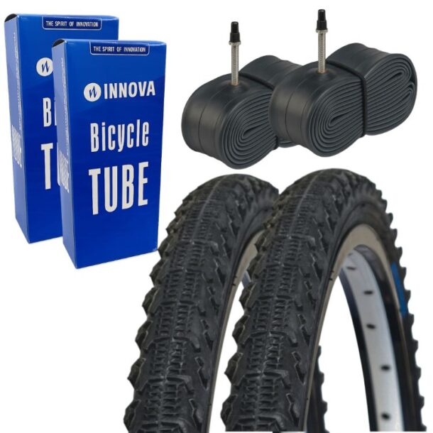 Freedom Value Bundle of 2 Gravel Tyres 26 x 1.75 (47-559) and 2 Innova Thorn Resistant Presta 33mm Tubes