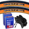 Positz Essential Value Bundle of 2 Tyres 700 x 32c (32-622) Tangerine Wall and 2 Innova Tubes Presta Positz Essential Value Bundle of 2 Tyres with Tangerine Sidewall 700 x 32c (32-622) and 2 Innova Presta Tubes