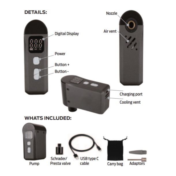 Azur Mini Electric Bike Tyre Pump with Gauge details Azur Mini Electric Bike Tyre Pump with Digital Gauge