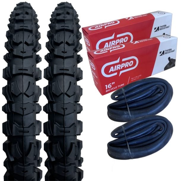 Positz Value Bundle of 2 Kids Bike Tyres 16 x 2.125 (54-305) and 2 Thorn Resistant Tubes Schrader
