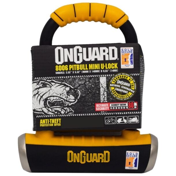 OnGuard 8006 Pitbull Mini X4P U-Lock with Bike Frame Mount (packaging)