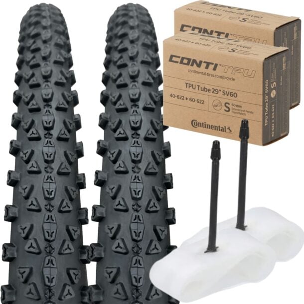 Positz Value Bundle of 2 MTB Tyres 29 x 2.10 (54-622) and 2 Conti-TPU Tubes Presta 60mm Valve