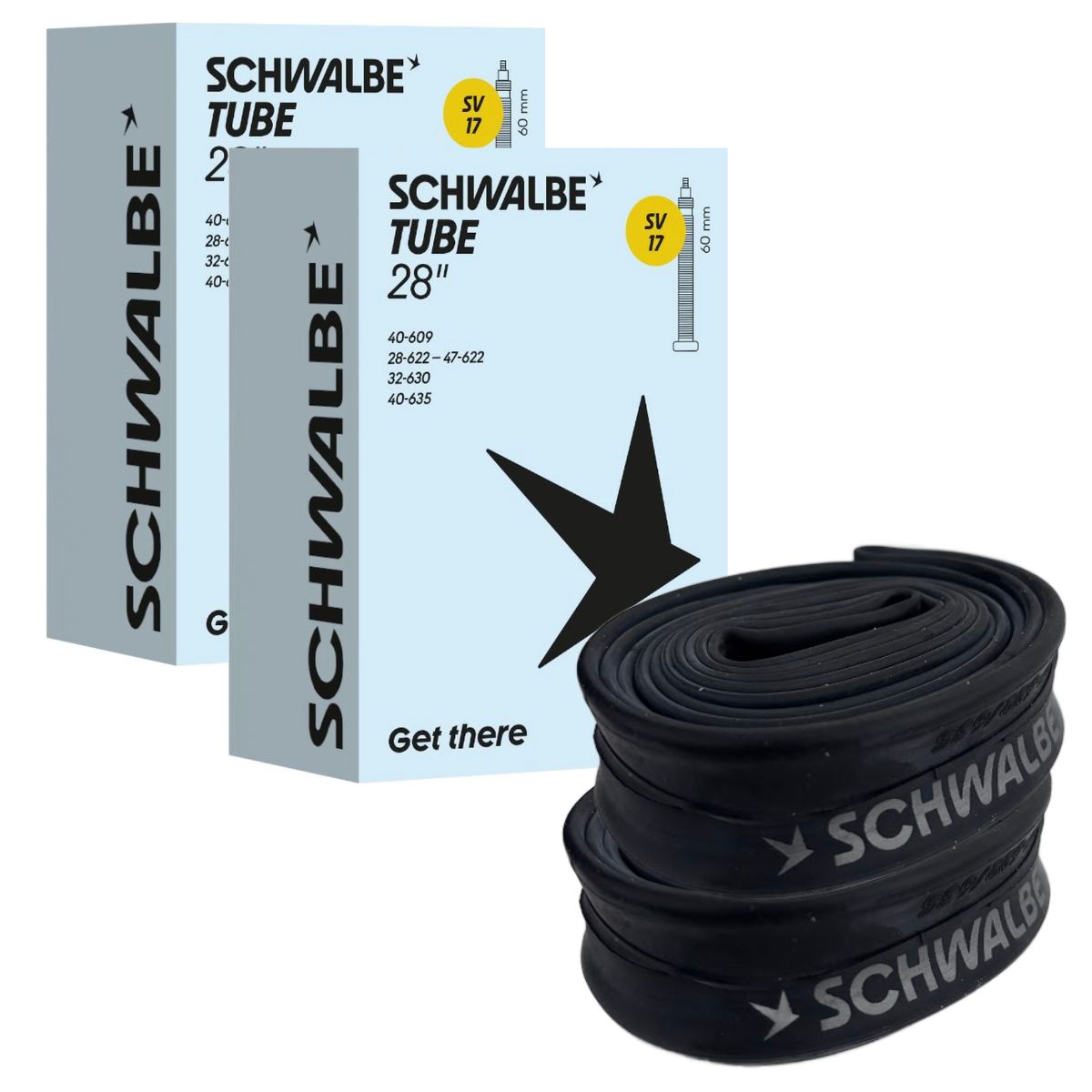 Schwalbe SV17-Long Inner Tubes - 700 x 28-45c, Presta 60mm Valve (2 Pack) Schwalbe SV17-Long Inner Tubes - 700 x 28-45c, Presta 60mm Valve (2 Pack)