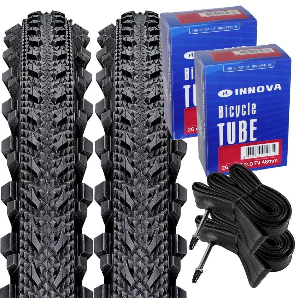 Innova Value Bundle of 2 Dual Tread Tyres 26 x 2.00 (54-559) and 2 Inner Tubes 48mm Presta Innova Value Bundle of 2 Dual Tread Tyres 26 x 2.00 (54-559) and 2 Inner Tubes 48mm Presta