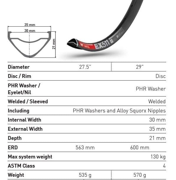 Alternative view of DT Swiss EX 511 MTB Rim | 30mm Internal