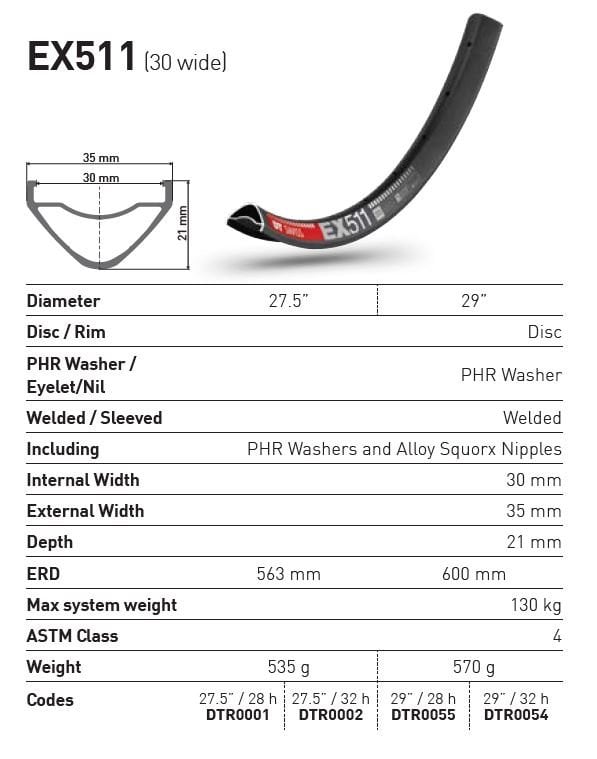 DT Swiss EX 511 MTB Rim | 30mm Internal DT Swiss EX 511 MTB Rim | 30mm Internal - Image 2