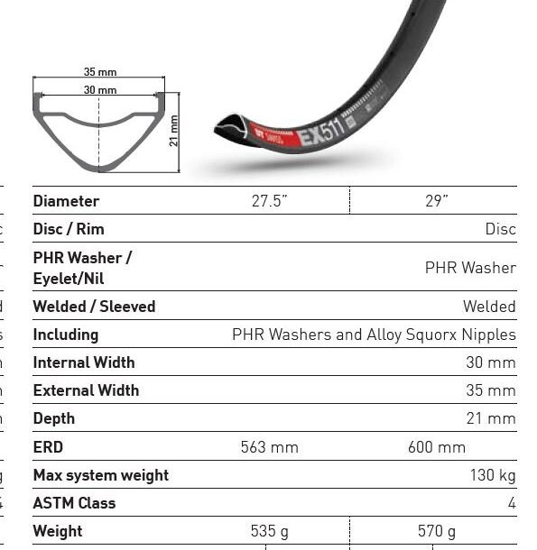 DT Swiss EX 511 MTB Rim | 30mm Internal DTR0002 2 DT Swiss EX 511 MTB Rim | 30mm Internal