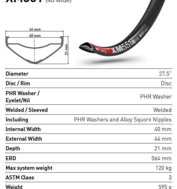 Alternative view of DT Swiss XM 551 MTB Rim | 40mm Internal