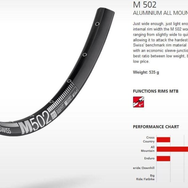 DT Swiss M 502 Rim | 27.5" | 30mm Internal | 28h
