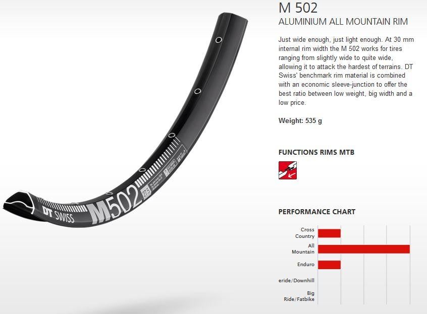 DT Swiss M 502 Rim | 27.5" | 30mm Internal | 28h DT Swiss M 502 Rim | 27.5" | 30mm Internal | 28h
