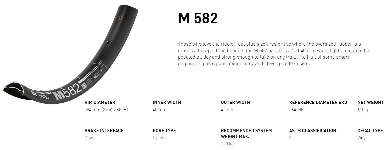DT Swiss M 582 Rim | 27.5" | 40mm Internal | 32h DT Swiss M 582 Rim | 27.5" | 40mm Internal | 32h