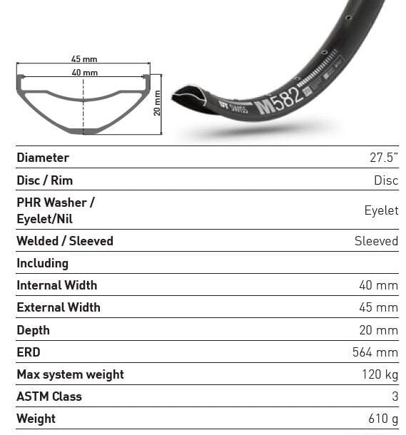 Alternative view of DT Swiss M 582 Rim | 27.5" | 40mm Internal | 32h