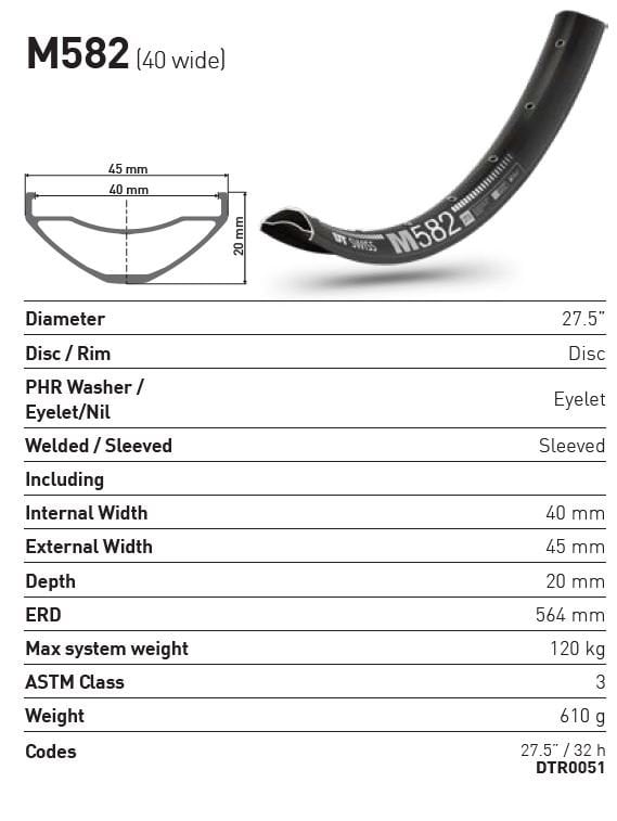 DT Swiss M 582 Rim | 27.5" | 40mm Internal | 32h DT Swiss M 582 Rim | 27.5" | 40mm Internal | 32h - Image 2
