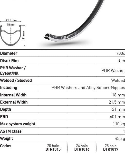 DT Swiss RR 411 Road Rim | 700C | Black