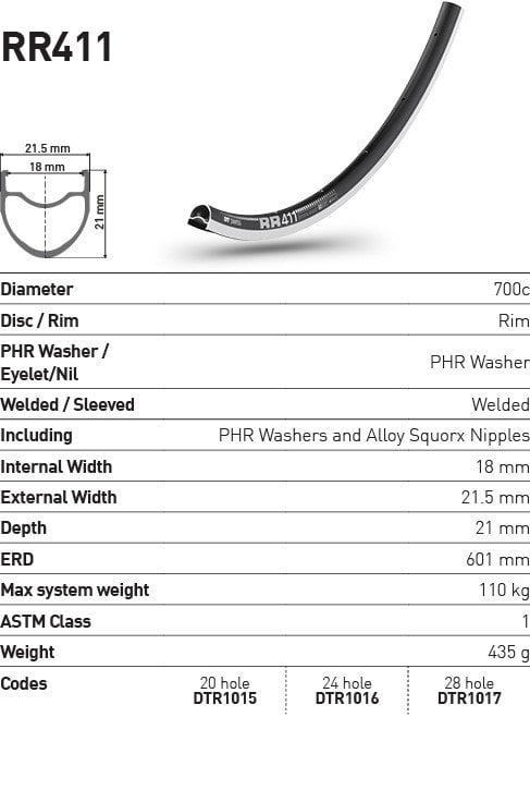 DT Swiss RR 411 Road Rim | 700C | Black DT Swiss RR 411 Road Rim | 700C | Black