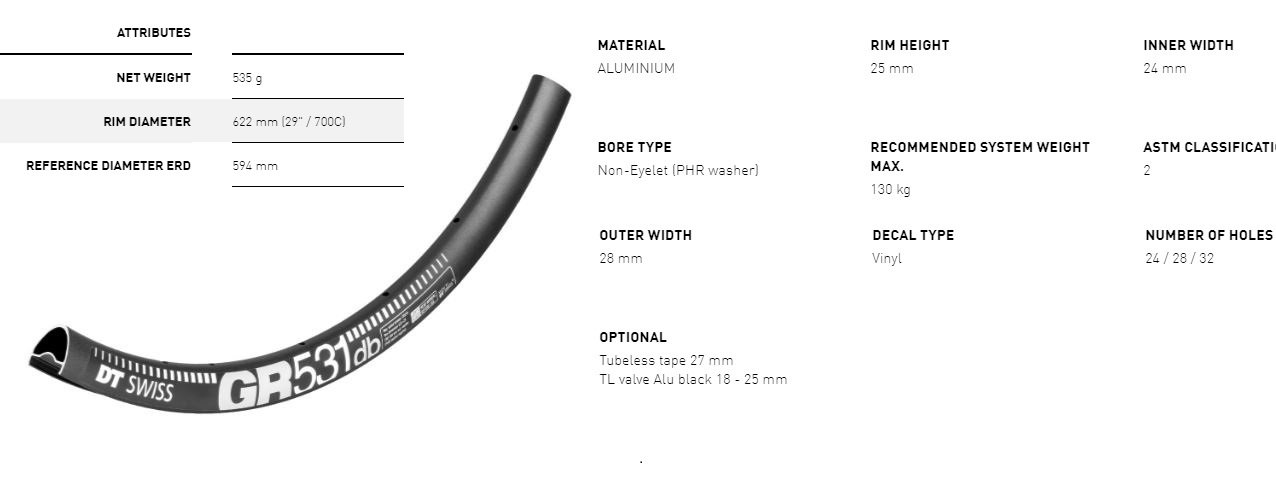 DT Swiss GR 531 Gravel Rim | 24mm Internal | 24h | Black DT Swiss GR 531 Gravel Rim | 24mm Internal | 24h | Black