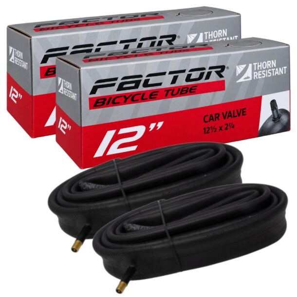 Positz 12" Value Bundle of 2 Tyres 12½ x 2¼ (62-203) and 2 Factor Thorn Resistant Tubes Factor 12 Inch Thorn Resistant Inner Tubes 12½ x 2¼ Schrader (2 Pack)