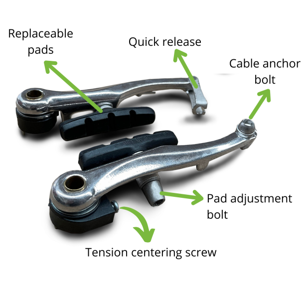 Positz Bike Alloy V-Brake Calipers Front and Rear Set Positz Alloy V-Brakes Front and Rear Set - Explanation (1)